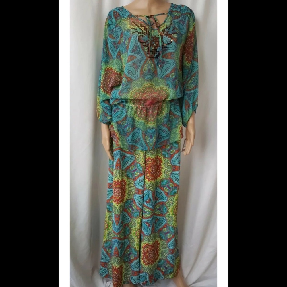 Ellen Tracy Kaleidoscope Paisley Swim Cover SET